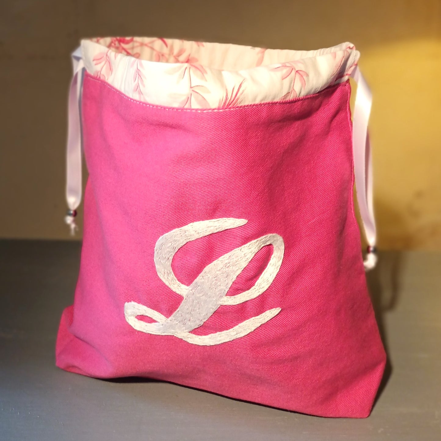 Pochon tissu toile de Jouy rose