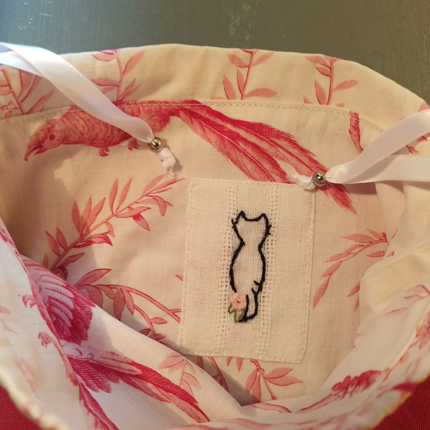 Pochon tissu toile de Jouy rose